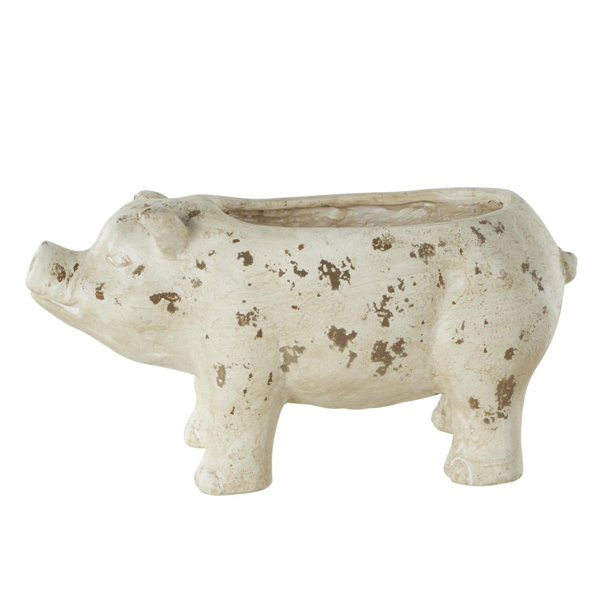 17" Light Brown Distressed Pig Planter